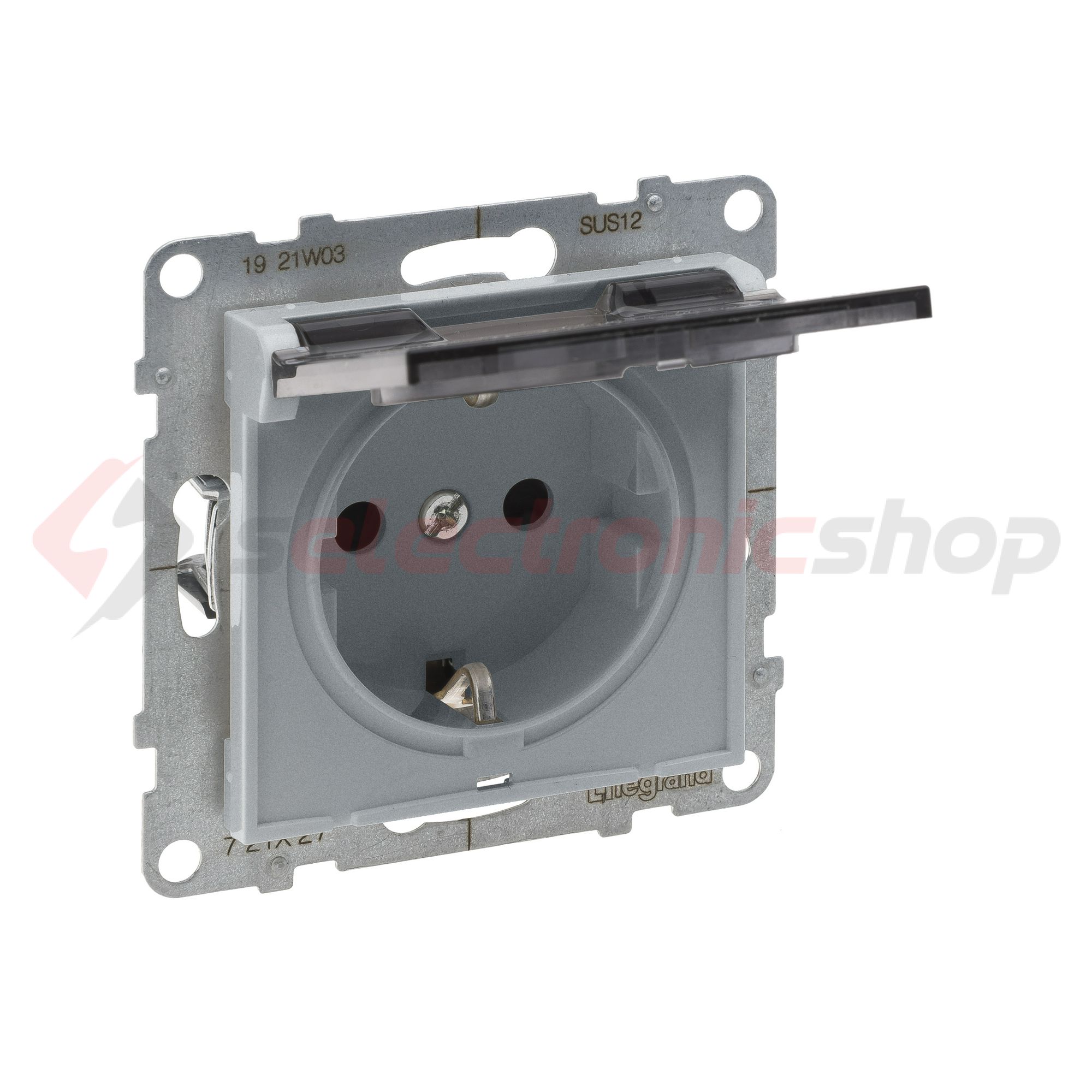 Suno 162 dugalj földelt csapófedéllel gyerekzárral alumínium IP21 süllyesztett rugós LEGRAND - 721327