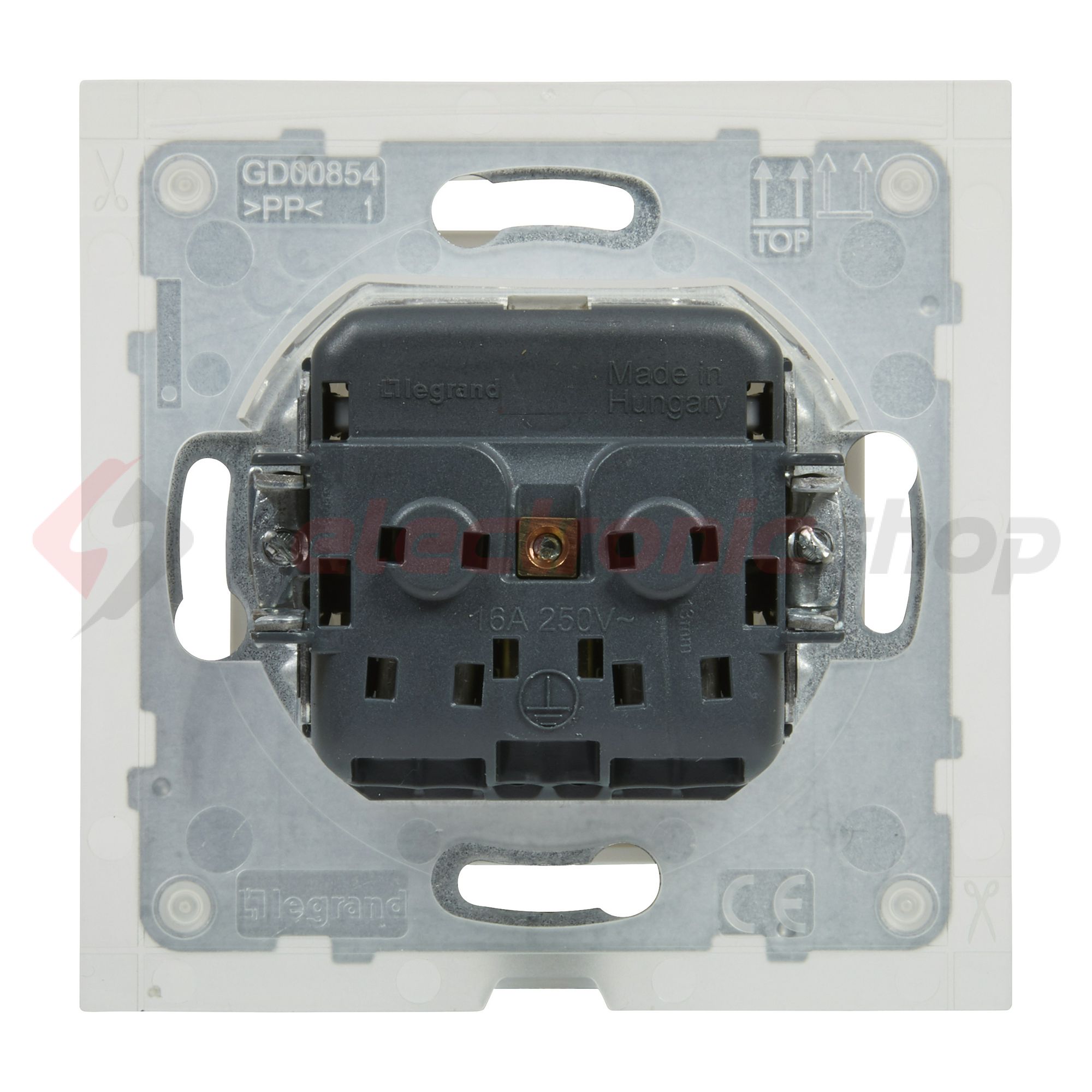 Suno 162 dugalj földelt csapófedéllel gyerekzárral fehér IP44 süllyesztett rugós LEGRAND - 721123