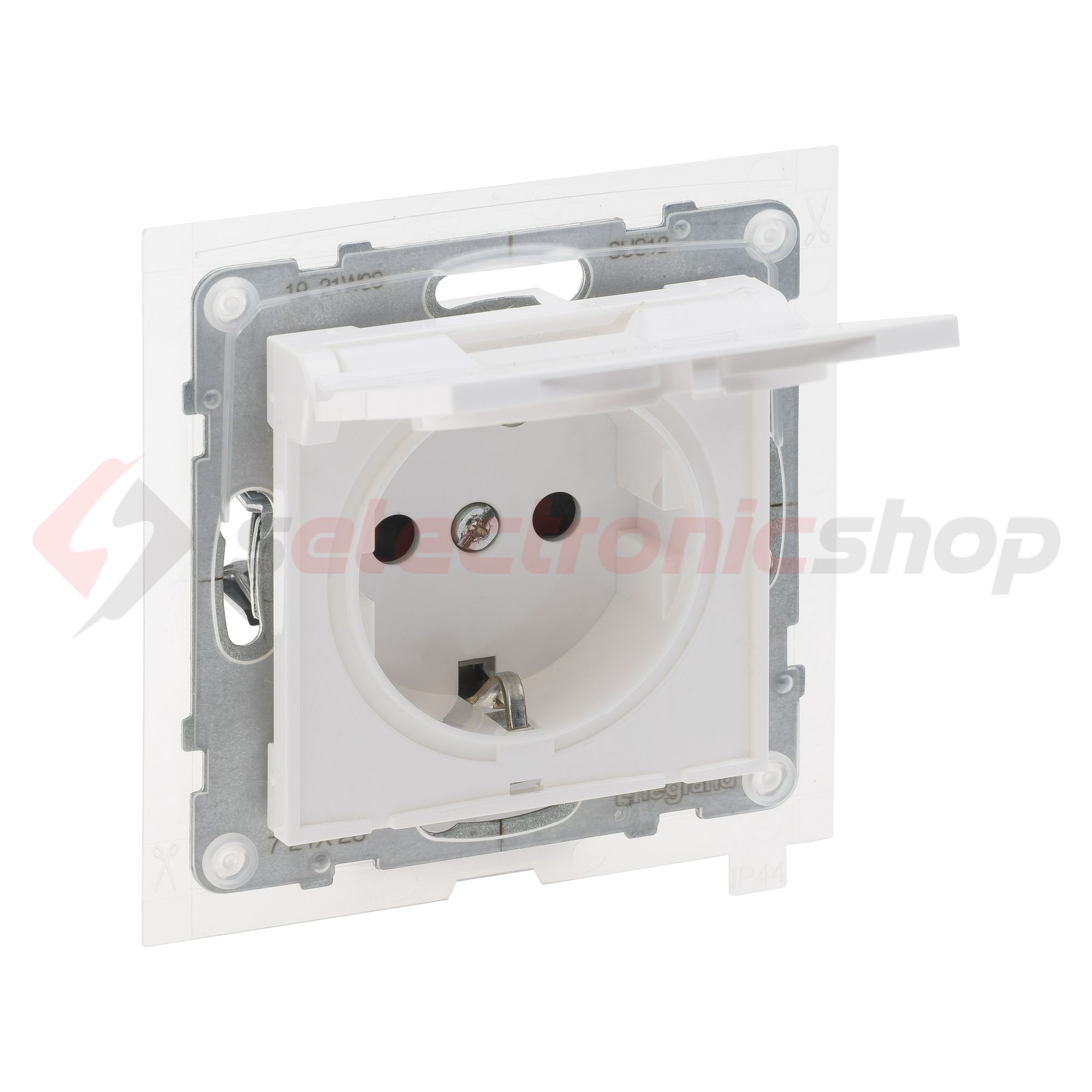 Suno 162 dugalj földelt csapófedéllel gyerekzárral fehér IP44 süllyesztett rugós LEGRAND - 721123