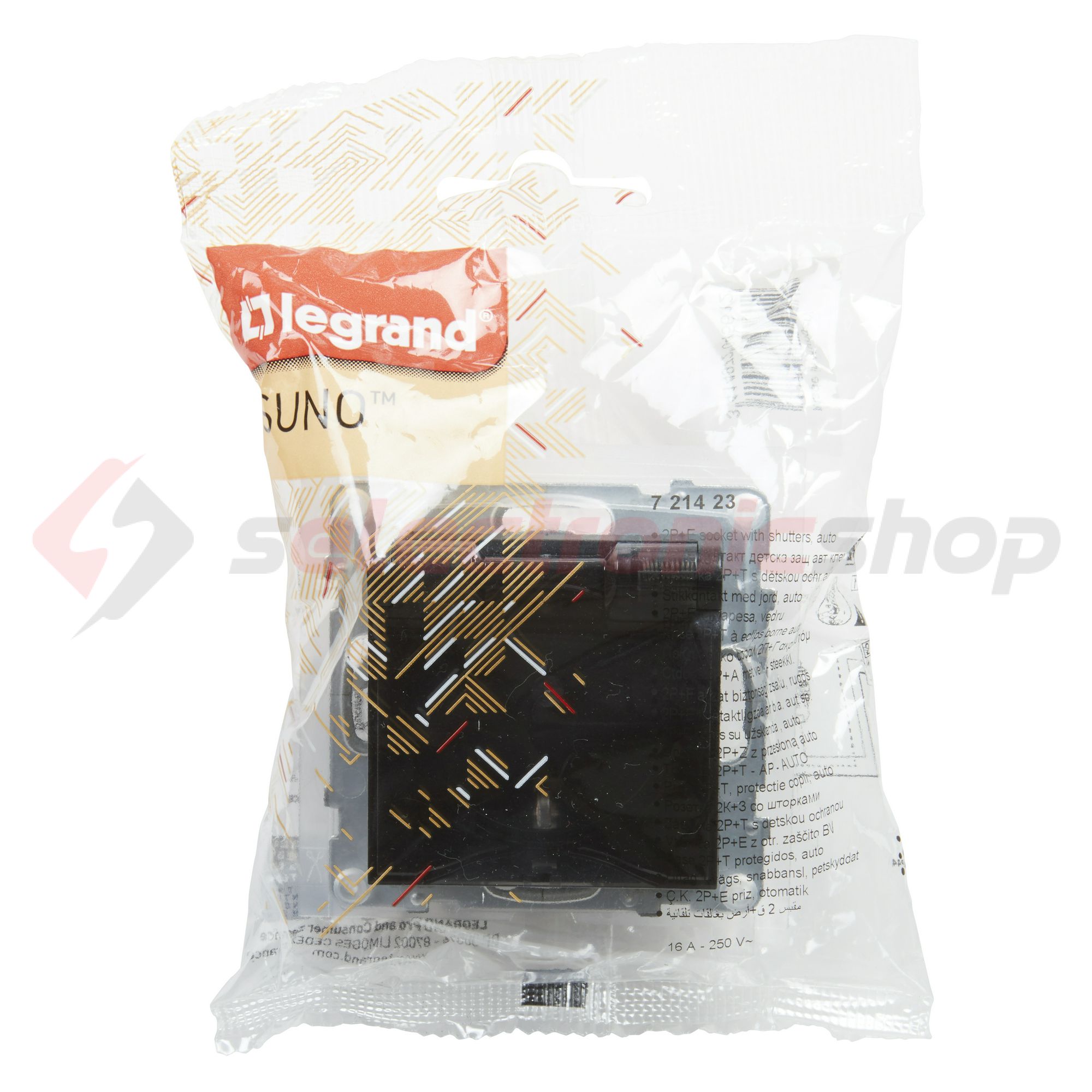 Suno 162 dugalj földelt csapófedéllel gyerekzárral fekete IP44 süllyesztett rugós LEGRAND - 721423