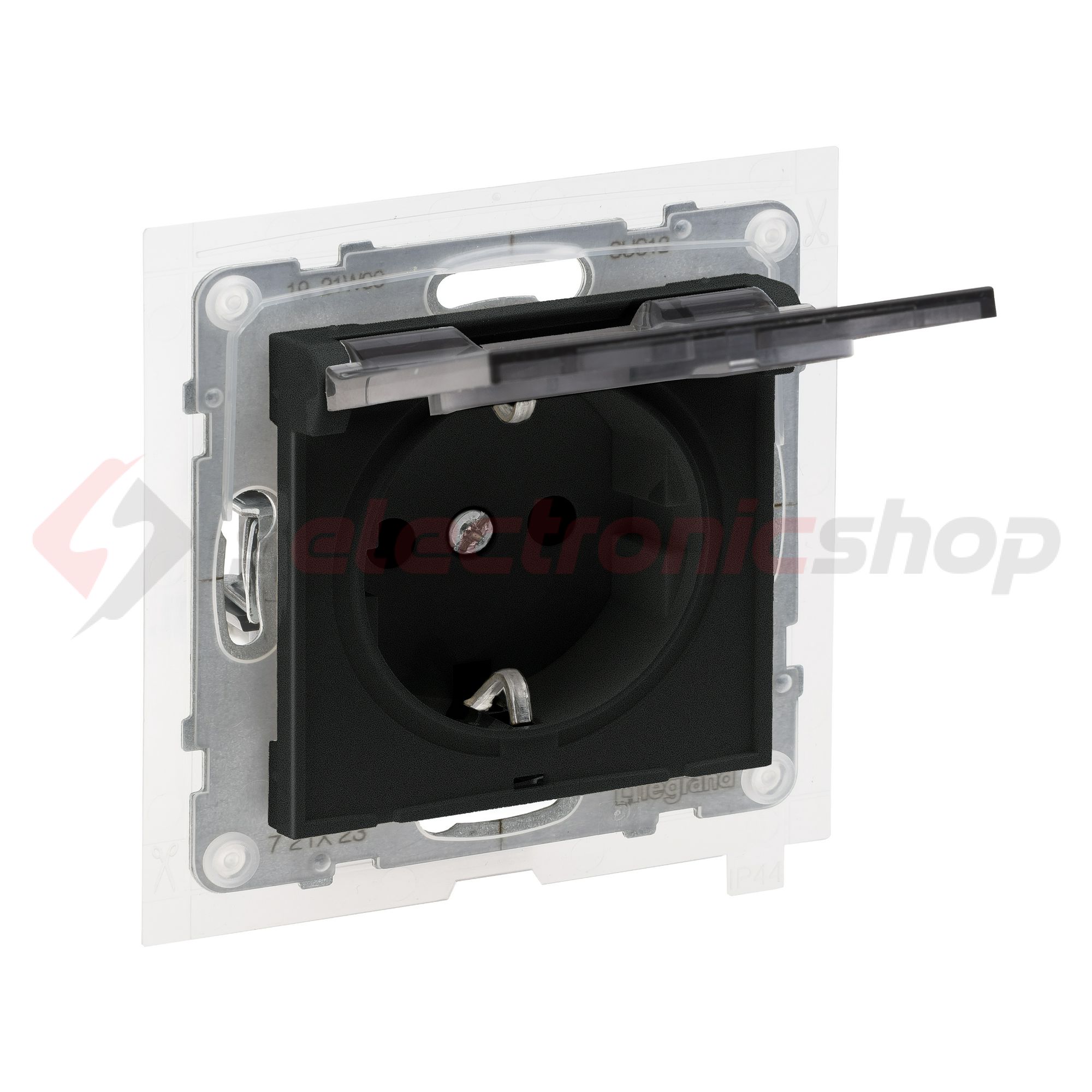 Suno 162 dugalj földelt csapófedéllel gyerekzárral fekete IP44 süllyesztett rugós LEGRAND - 721423