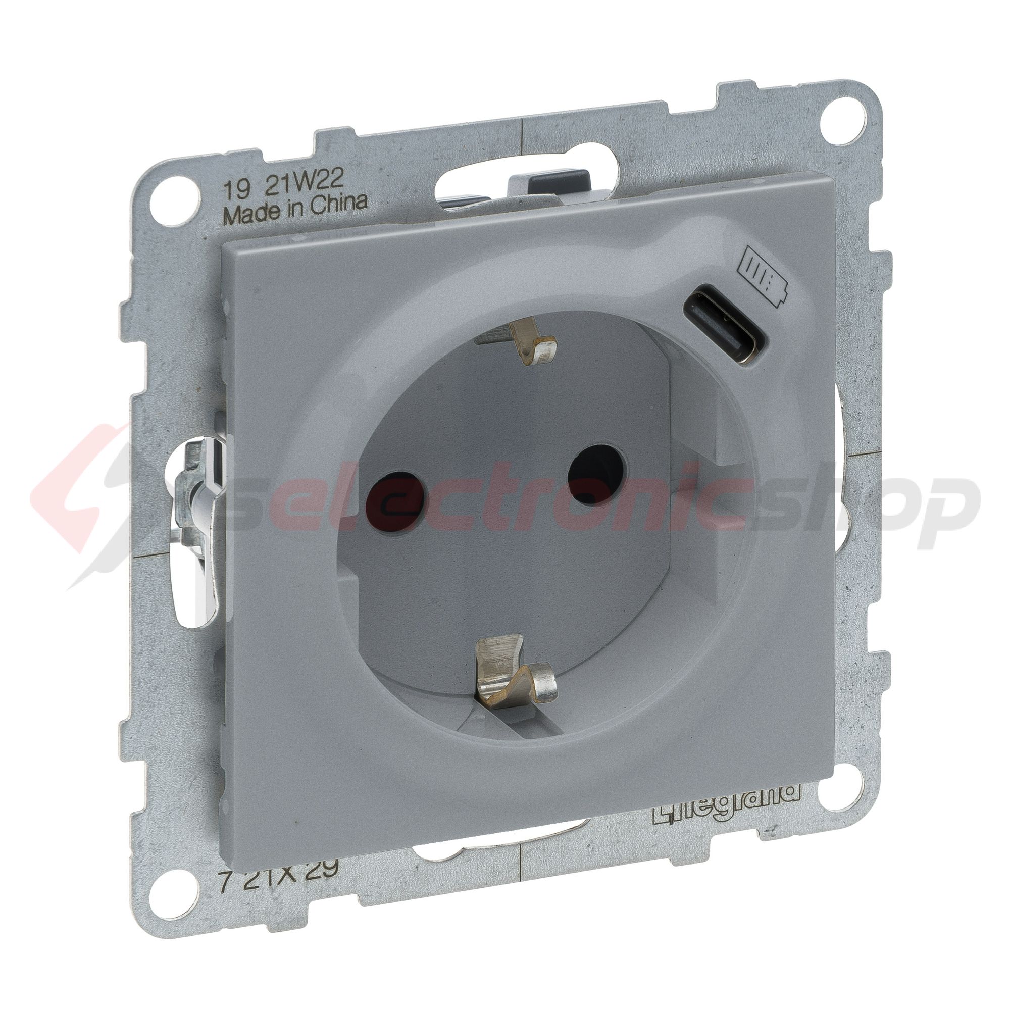 Suno 162 dugalj +USB-C földelt gyerekzárral alumínium IP40 süllyesztett rugós LEGRAND - 721329