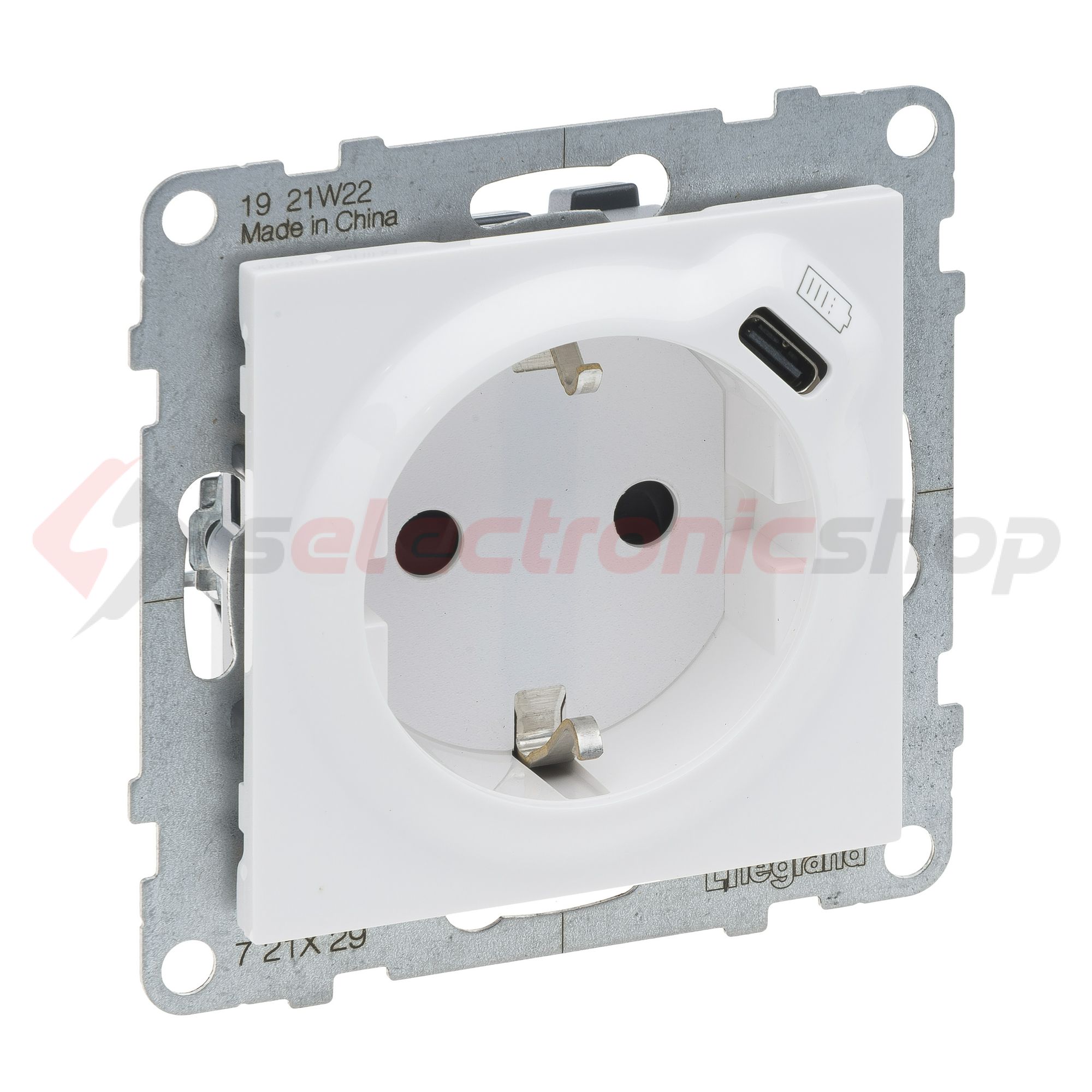 Suno 162 dugalj +USB-C földelt gyerekzárral fehér IP40 süllyesztett rugós LEGRAND - 721129