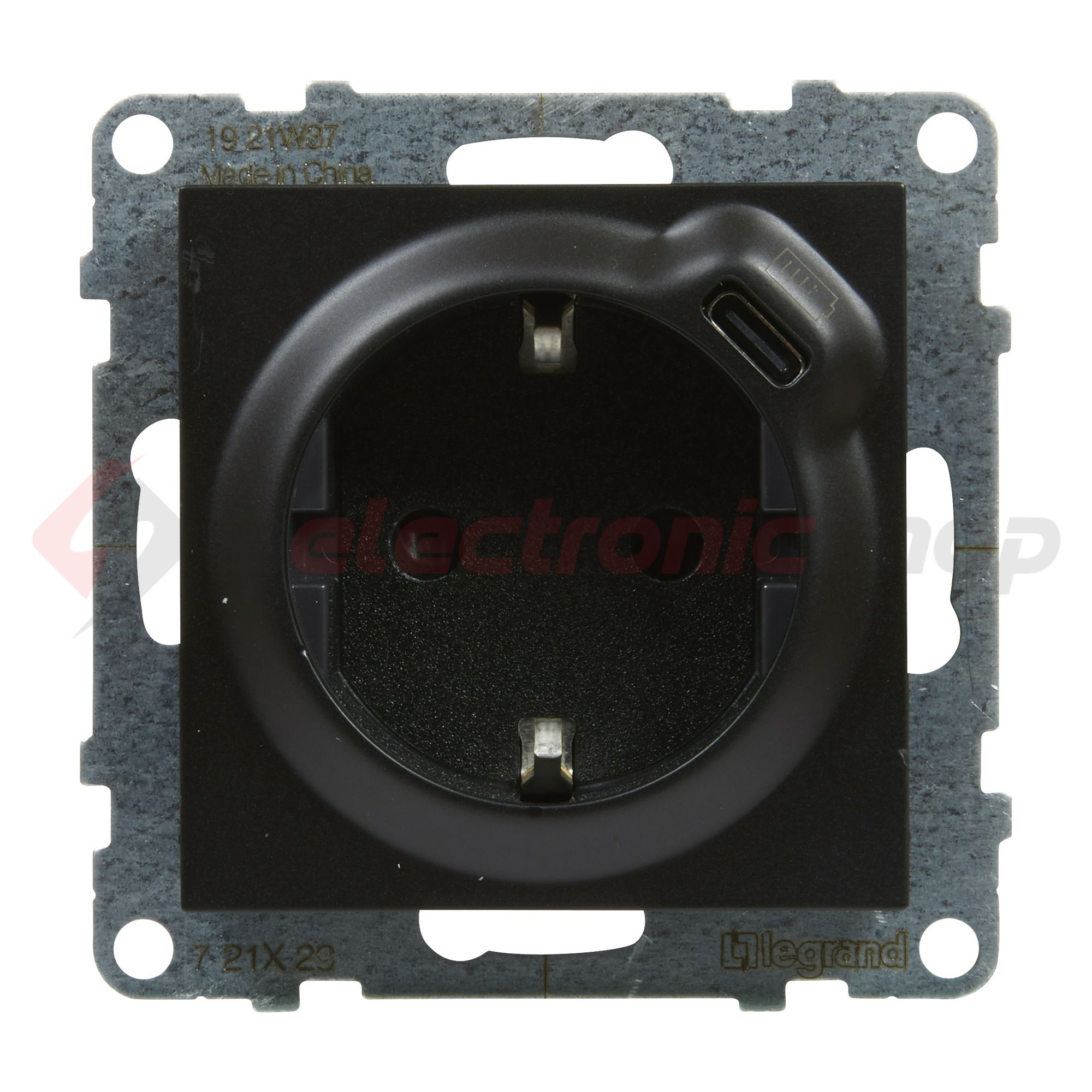 Suno 162 dugalj +USB-C földelt gyerekzárral fekete IP40 süllyesztett rugós LEGRAND - 721429