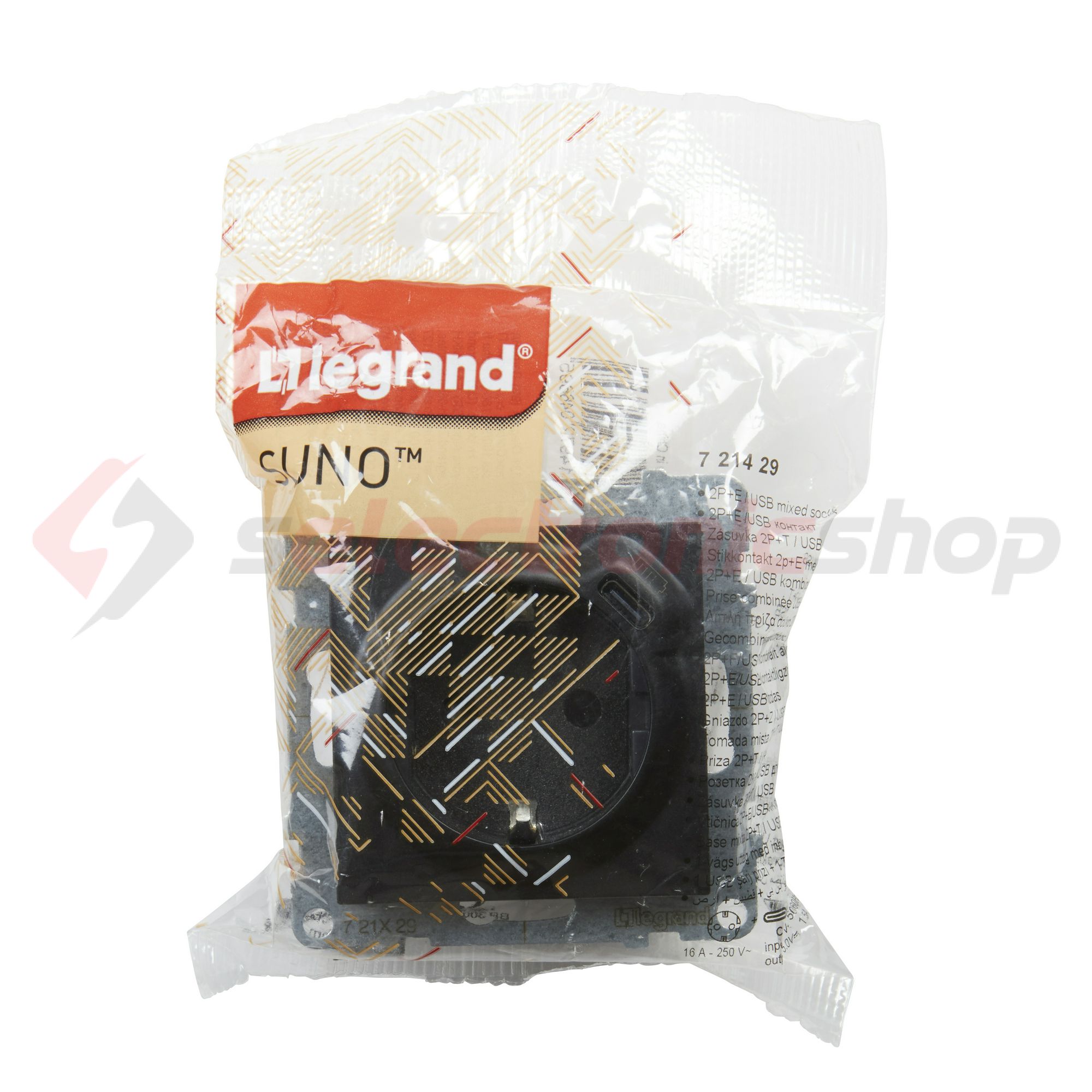 Suno 162 dugalj +USB-C földelt gyerekzárral fekete IP40 süllyesztett rugós LEGRAND - 721429