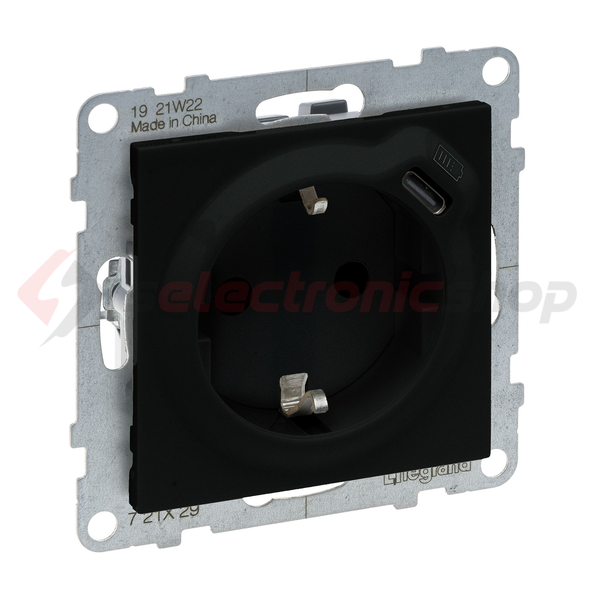 Suno 162 dugalj +USB-C földelt gyerekzárral fekete IP40 süllyesztett rugós LEGRAND - 721429