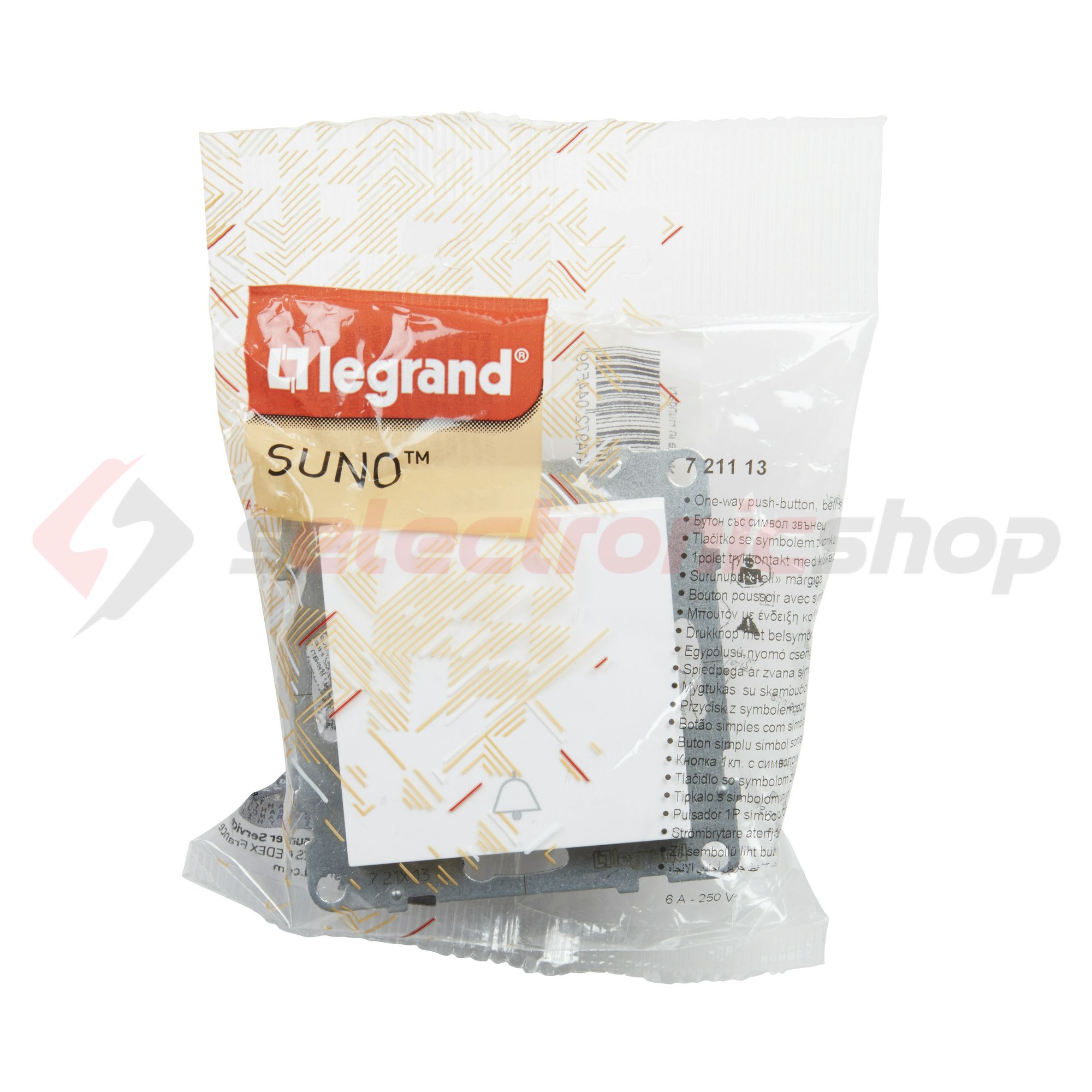 Suno N101 nyomó betét közp. fedéllel 1- nyomógomb 1z fehér csengő IP20 süllyesztett dmax. LEGRAND - 721113