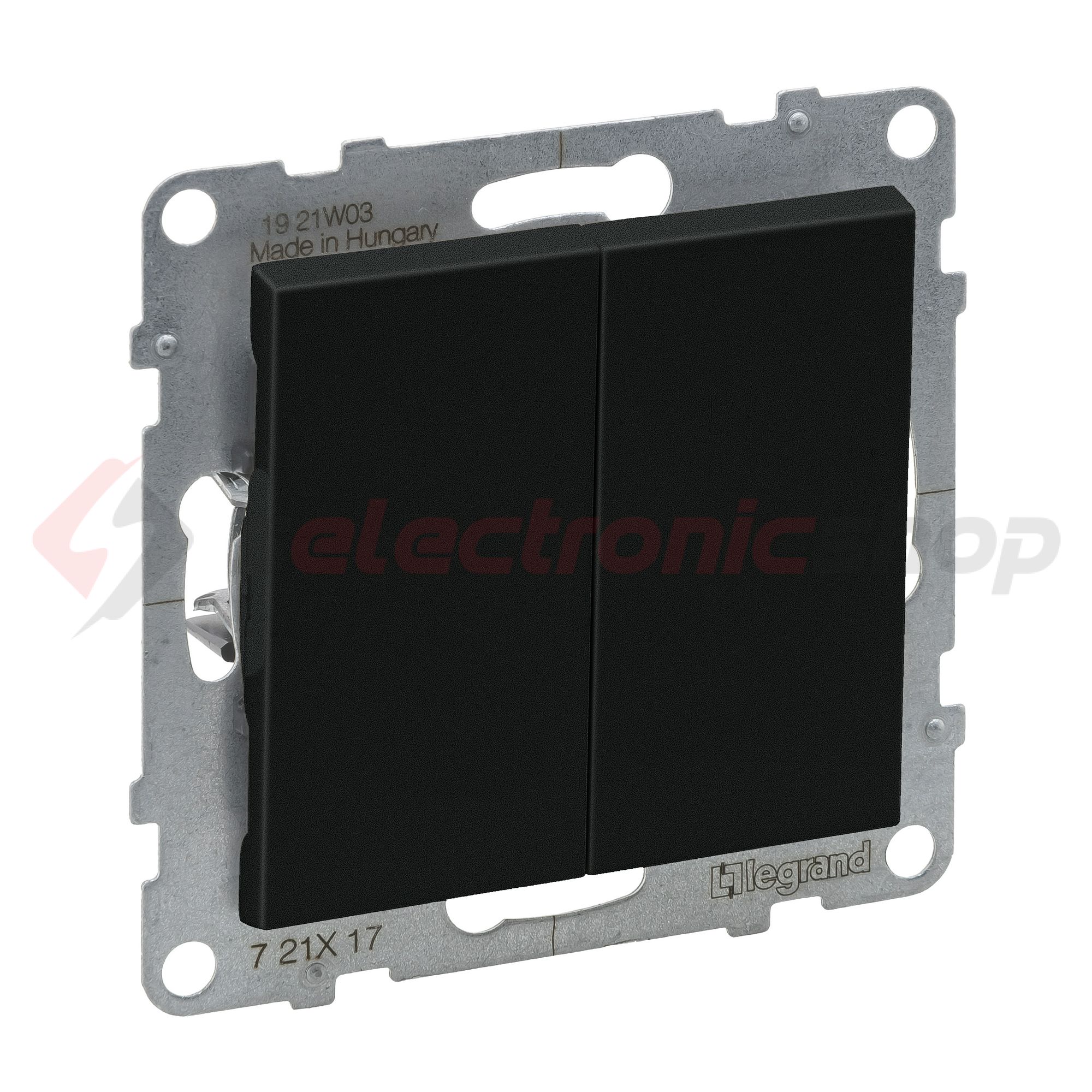 Suno N101 nyomó betét közp. fedéllel 2- nyomógomb 2z fekete IP20 süllyesztett dmax. LEGRAND - 721417