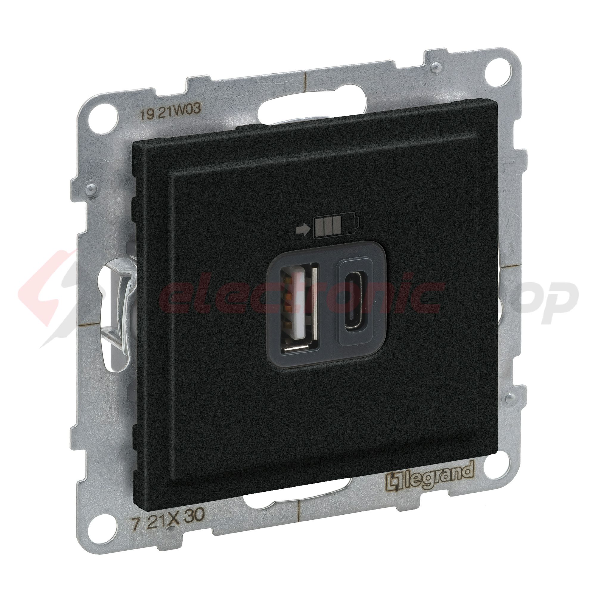 Suno USB töltőaljzat A+C 3000mA/ 5V süllyesztett fekete IP20 LEGRAND - 721430