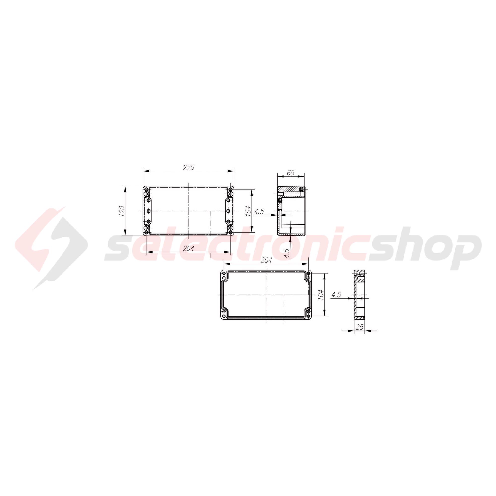 Szerelő/készülékdoboz poliészter falonkívüli műanyag 220mm x 120mm 90mm CSP 122209 Csatári Plast - CSP10122209