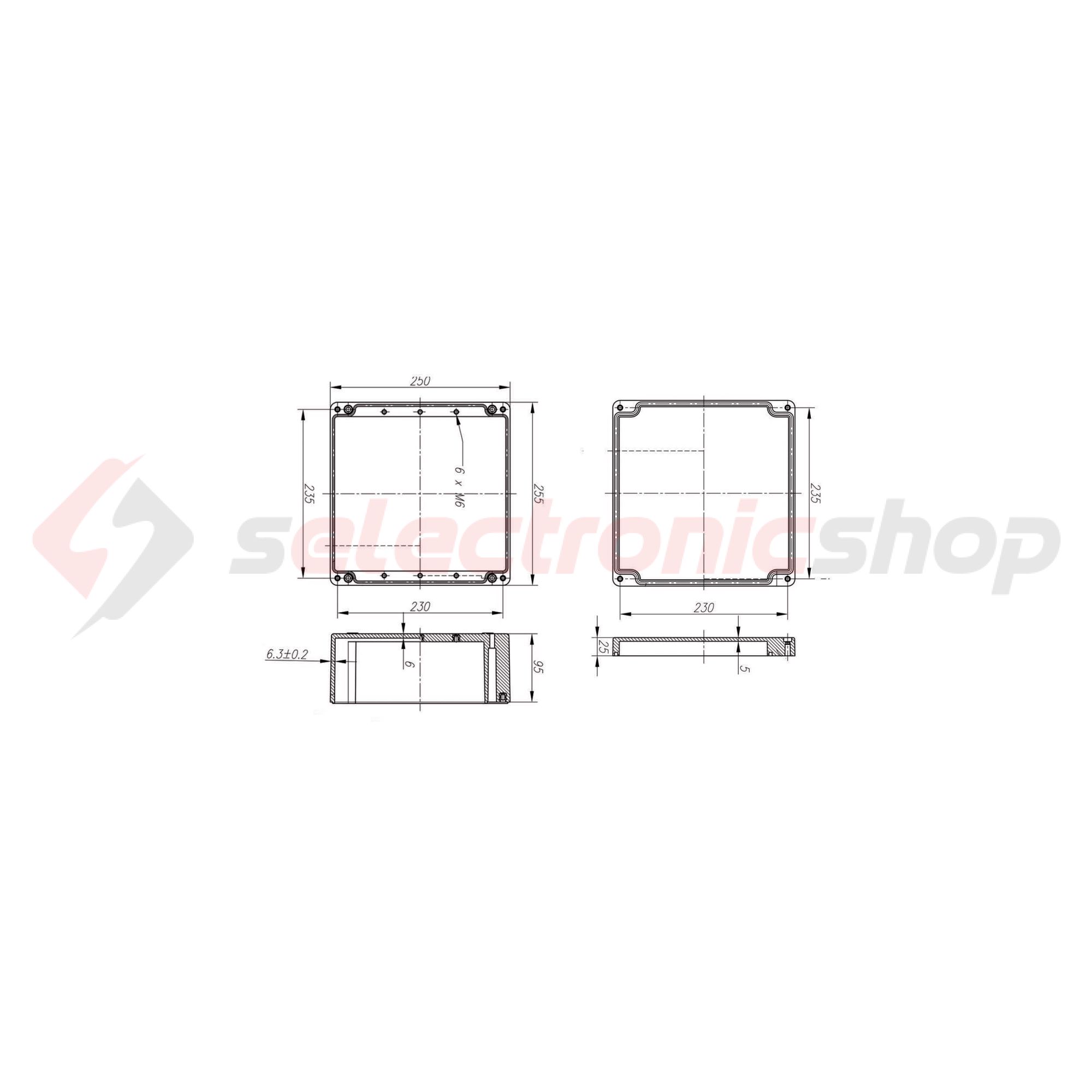 Szerelő/készülékdoboz poliészter falonkívüli műanyag 250mm x 250mm 120mm CSP 252512 Csatári Plast - CSP10252512