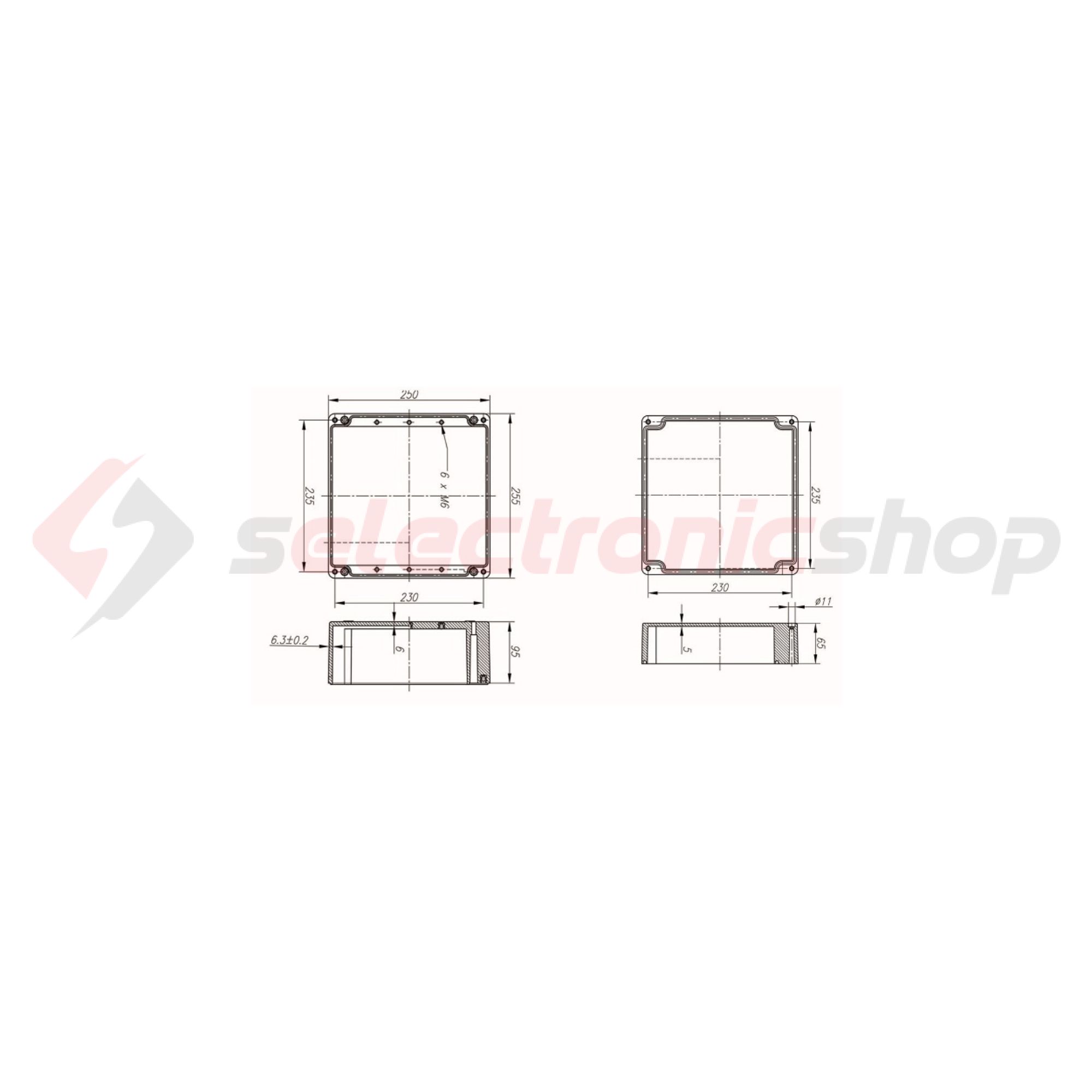 Szerelő/készülékdoboz poliészter falonkívüli műanyag 250mm x 250mm 160mm CSP 252516 Csatári Plast - CSP10252516