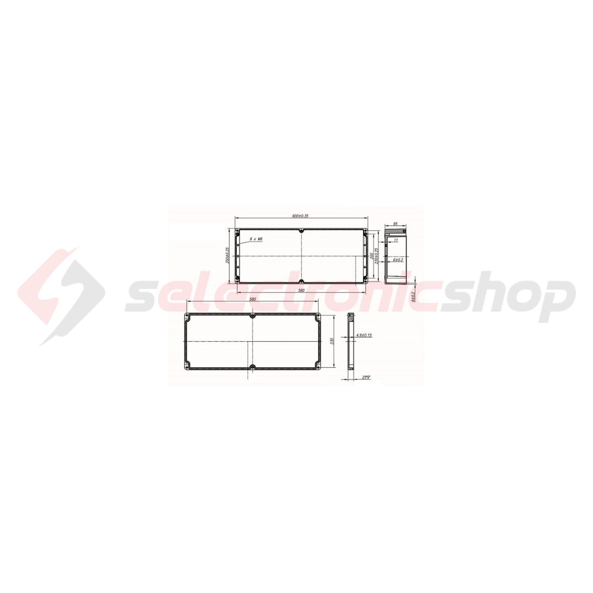 Szerelő/készülékdoboz poliészter falonkívüli műanyag 250mm x 600mm 120mm CSP 602512 Csatári Plast - CSP10602512