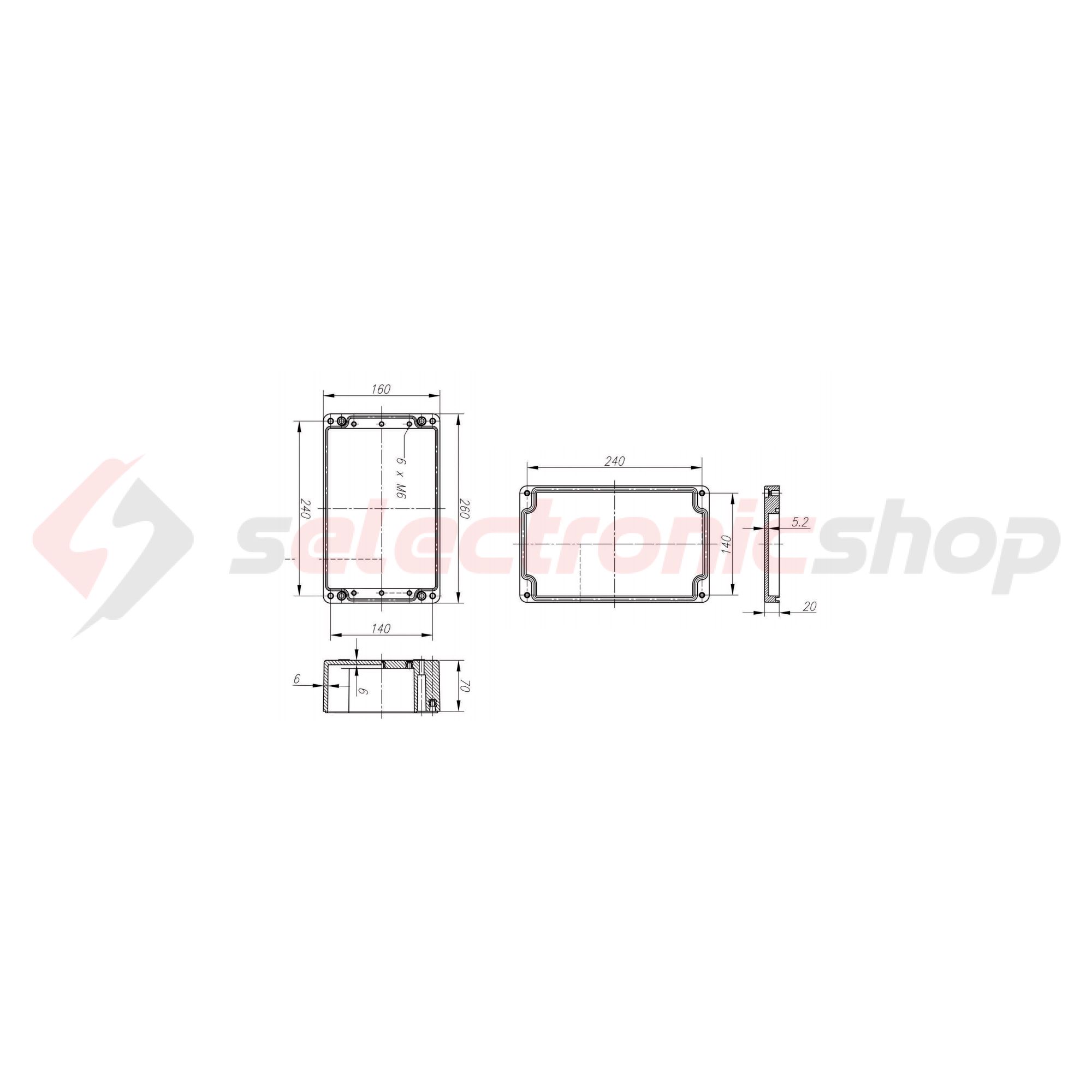 Szerelő/készülékdoboz poliészter falonkívüli műanyag 260mm x 160mm 90mm CSP 162609 Csatári Plast - CSP10162609