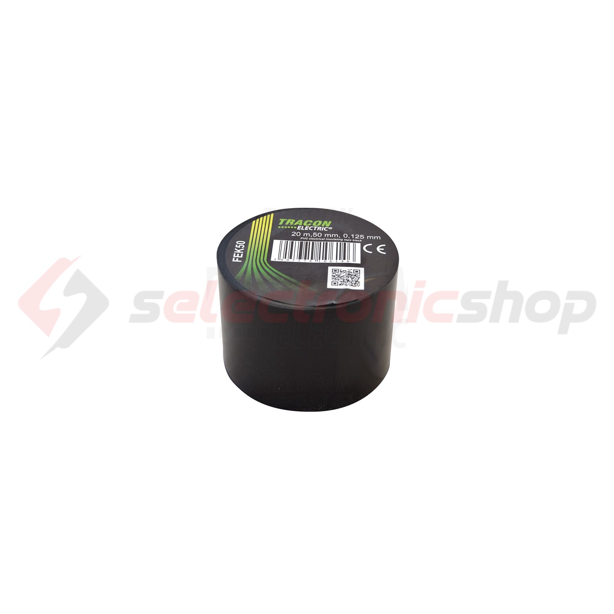 Szigetelőszalag fekete 50mm x 20m PVC 90°C max. TRACON - FEK50