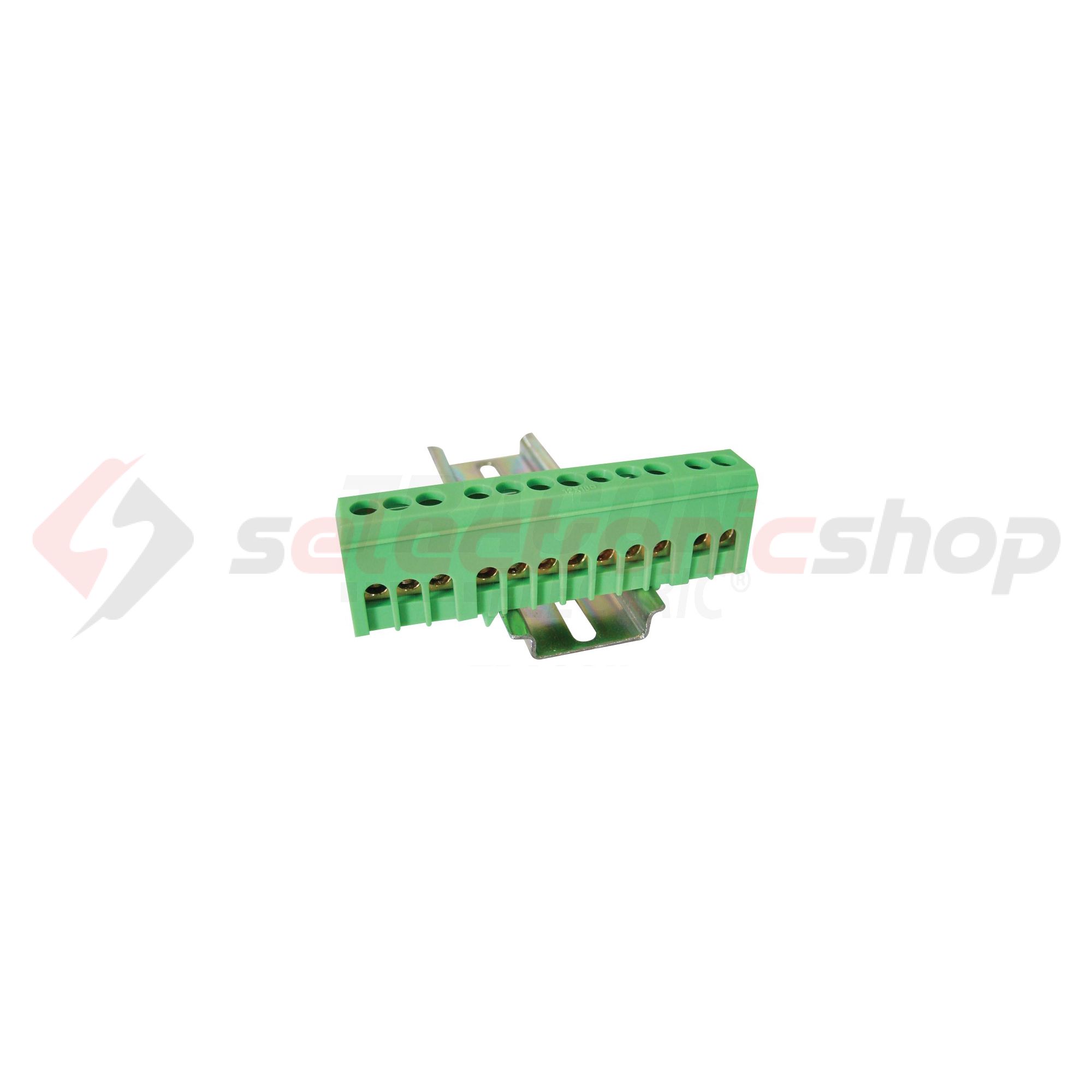 Szigetelt PE-sín 6x9mm 12x2,5-16mm2 zöld 63A sárgaréz kezeletlen TRACON - NPE-ZG