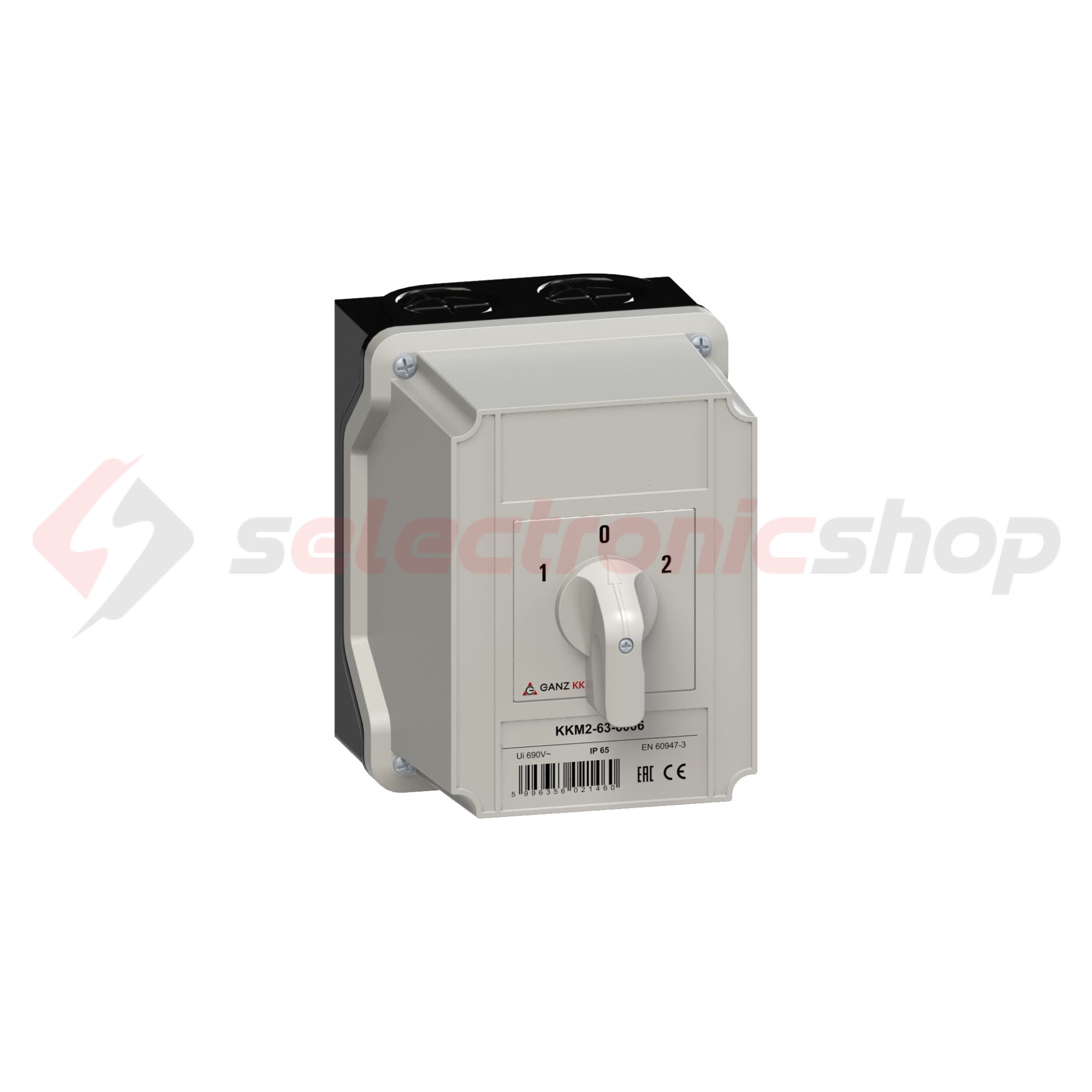 Terhelés 0-1-2 átkapcsoló 3P 63A tokozott KKM2-63-6006 Ganz KK - 903-6006-742