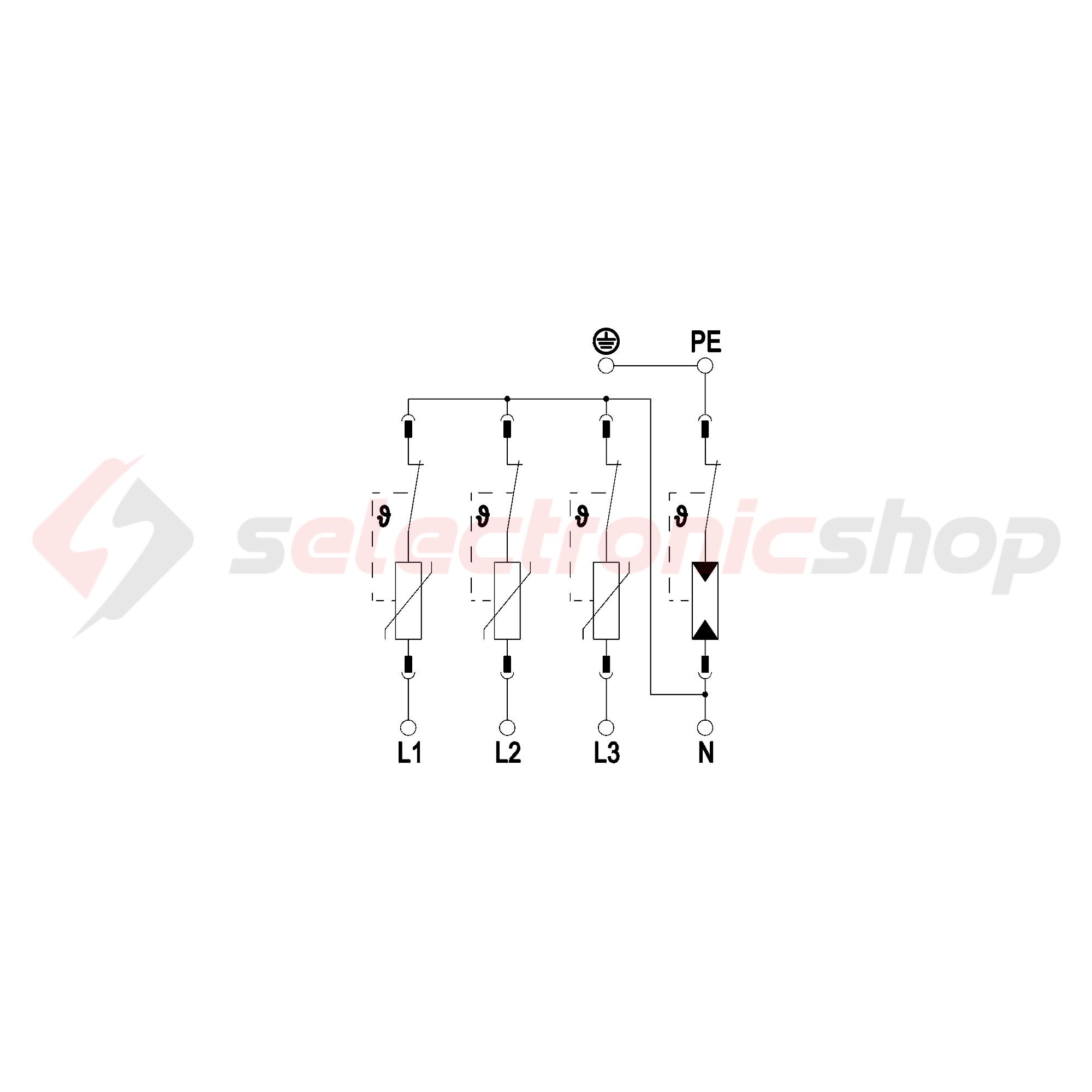 Túlfeszültség-levezető kombi 4P T1+T2 TT TN-S TN-C-S TN 230V/AC 4M V50-B+C 3+NPE OBO-BETTERMANN - 5093526
