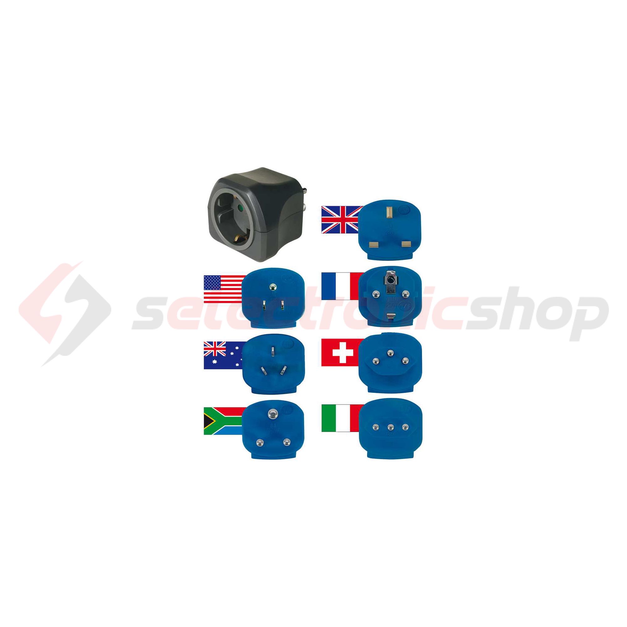 Utazó adapter univerzális(7x)->DIN(F) többszínű 13A 250V LECTRA - 1508160