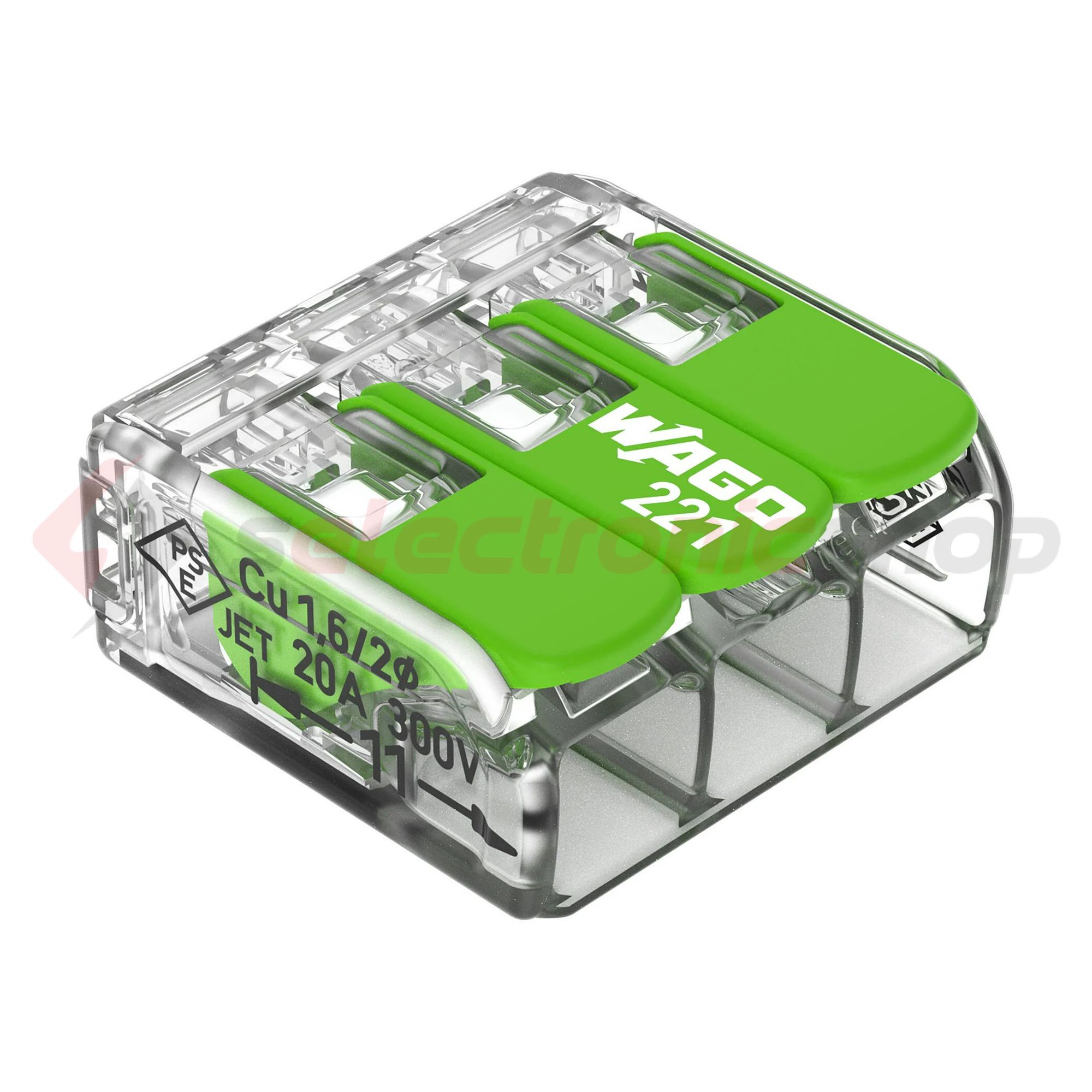 Vezetékösszekötő oldható 32A/450V leágazás 3x 0,14-4mm2 átlátszó polikarbonát (PC) Green WAGO - 221-423