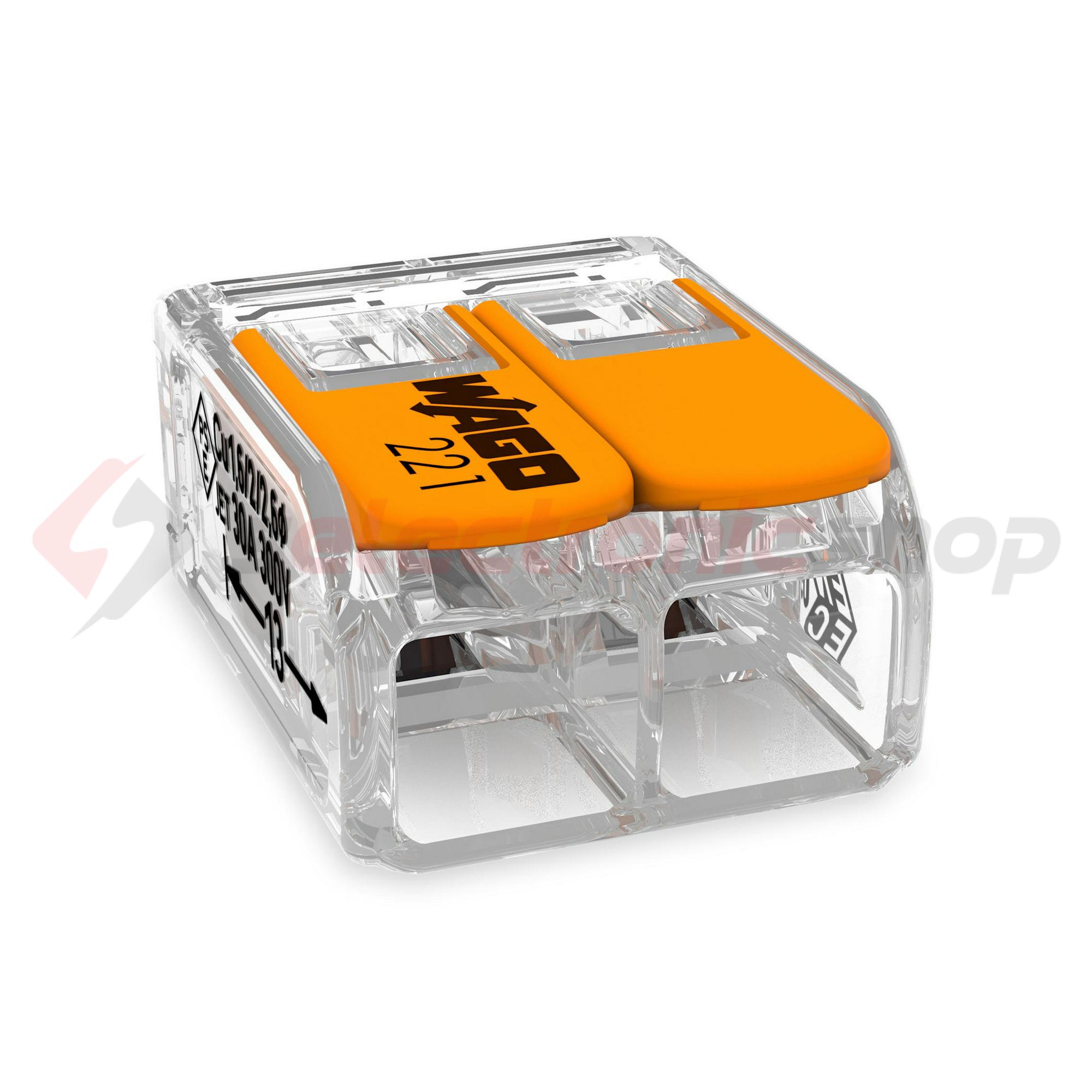 Vezetékösszekötő oldható 41A/450V leágazás 2x 0,5-6mm2 átlátszó polikarbonát (PC) WAGO - 221-612