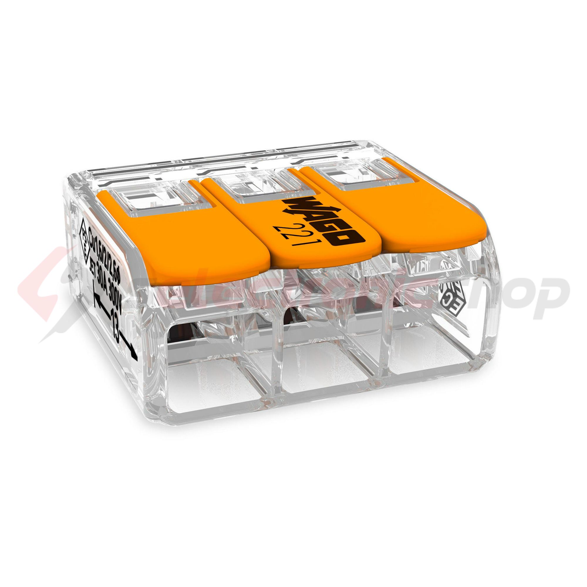 Vezetékösszekötő oldható 41A/450V leágazás 3x 0,5-6mm2 átlátszó polikarbonát (PC) WAGO - 221-613