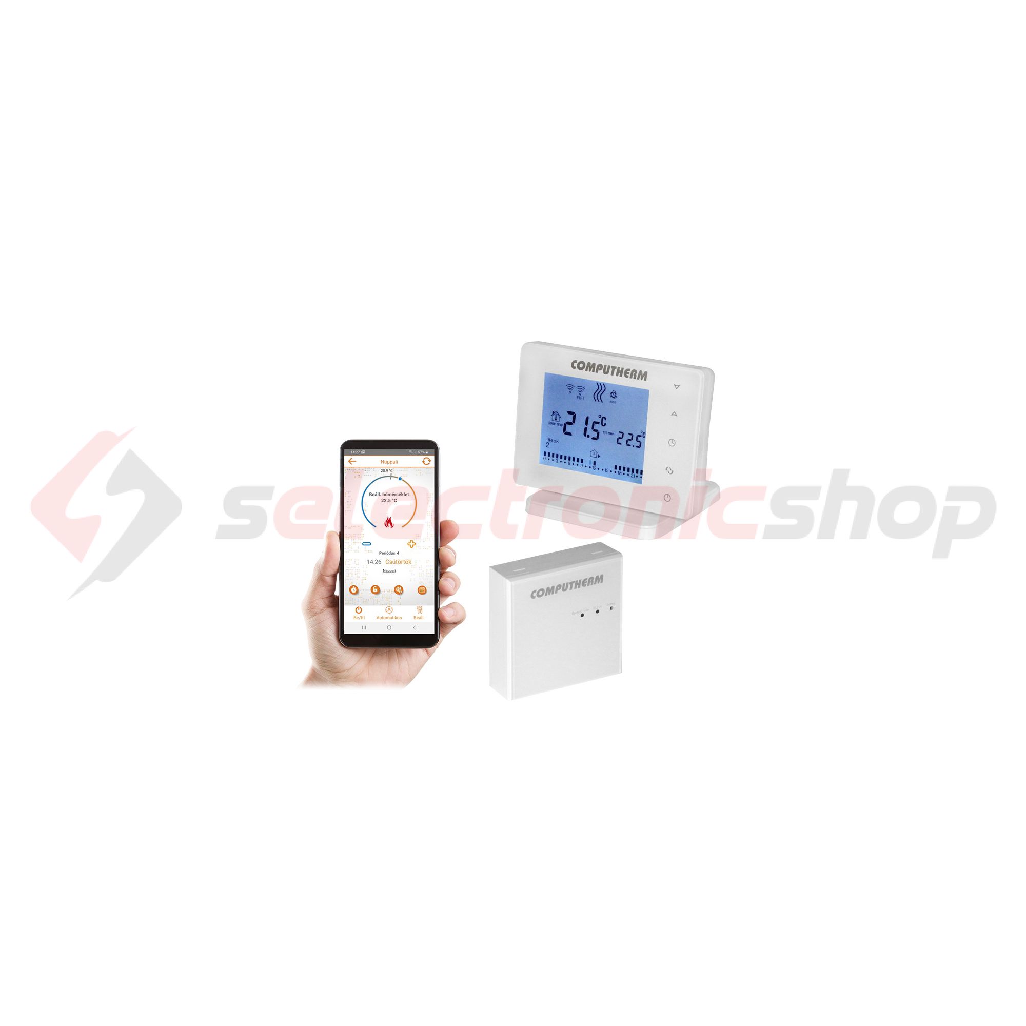 WiFi okostermosztát érintő-LCD RF/vezetékes kazánvezérlővel falonkívüli kijelzővel Quattrobi - E400RF