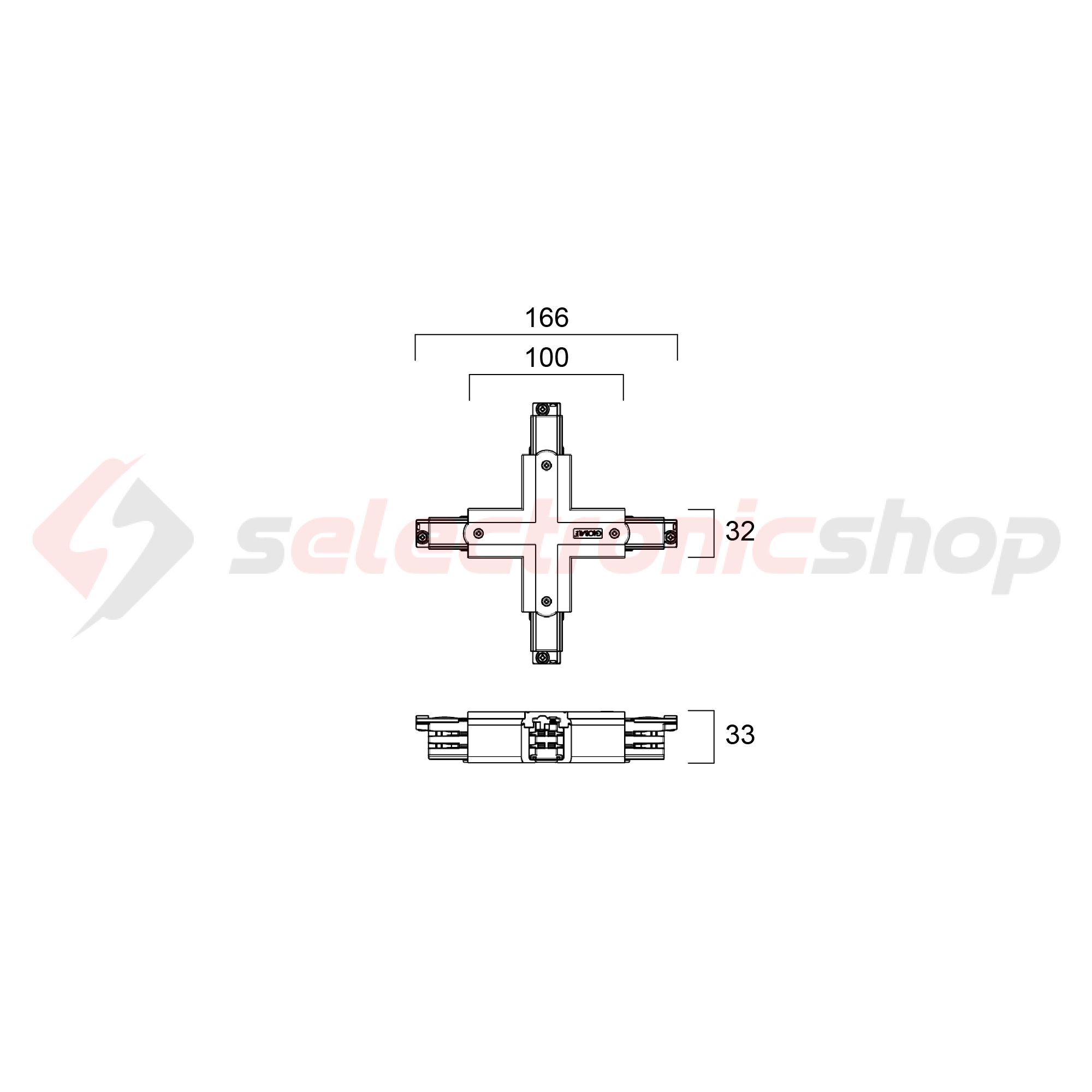 X-elágazó elem 3F világítási sínhez 16A 230-400V 3F falonkívüli fekete alumínium XTS 38-2 LIVAL - KKT3012132