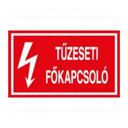 Figyelmeztető matrica TŰZESETI FŐKAPCSOLÓ vinil  öntapadós piros 100mm x 60mm x Agárdi Filmnyomó 4db/ív - ERV018002ONV01000060