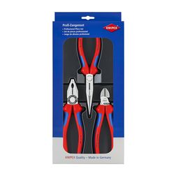 Fogó készlet kombinált oldalcsípő fél-kerek csőrös piros-kék 3-darabos KNIPEX - 002011