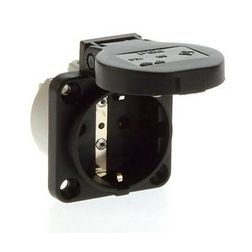 Háztartási dugalj beépíthető 2P+E +csapófedél 16A 3P 250V műanyag 50x50mm fekete IP54 S-Nova PCE - 105-0s