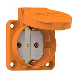 Háztartási dugalj beépíthető 2P+E +csapófedél 16A 3P 250V műanyag 50x50mm narancs IP54 S-Nova PCE - 105-0o