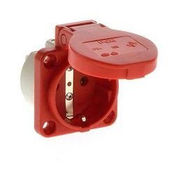 Háztartási dugalj beépíthető 2P+E +csapófedél 16A 3P 250V műanyag 50x50mm piros S-Nova PCE - 105-0r