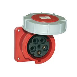 Ipari dugalj beépíthető 3P+N+E 63A 400V(50+60Hz) piros egyenes IP67 műanyag 6h-pozíció PCE - 335-6