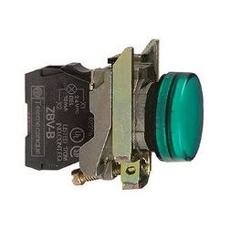 Jelzőlámpa komplett fém d22 1x LED zöld 24V AC/DC kerek lapos fényforrással Harmony XB4 Schneider - XB4BVB3