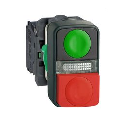 Kettős nyomógomb komplett műa. d22 I/jelzőlámpa/O világító piros/zöld magas Harmony XB5 Schneider - XB5AW73731B5