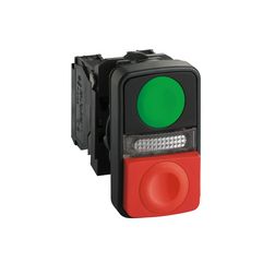 Kettős nyomógomb komplett műa. d22 I/jelzőlámpa/O világító piros/zöld magas Harmony XB5 Schneider - XB5AW73731M5