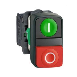 Kettős nyomógomb komplett műa. d22 I/O piros/zöld magas visszaugró 1z 1ny Harmony XB5 Schneider - XB5AL73415