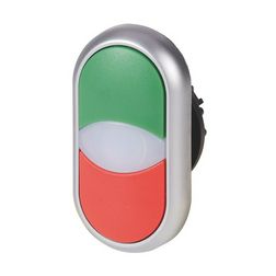 Kettős nyomógombfej műanyag d22 jelzőlámpával világító lapos kerek visszaugró M22-DDL-GR EATON - 216698