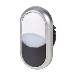 Kettős nyomógombfej műanyag d22 jelzőlámpával világító lapos kerek visszaugró M22-DDL-WS EATON - 216704