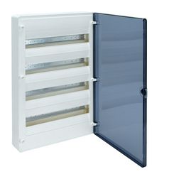 Kiselosztó PE/N-sínnel 63A 4x 18M falonkívüli fehér IP40 átlátszó teli ajtó Golf Hager - VS418TD