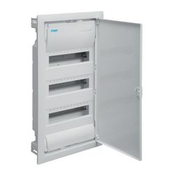 Kiselosztó PE/N-sínnel 63A műanyag 3x 12M süllyesztett fehér IP30 teli ajtó Volta Hager - VU36NE