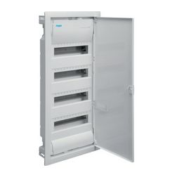 Kiselosztó PE/N-sínnel 63A műanyag 4x 12M süllyesztett fehér IP30 teli ajtó Volta Hager - VU48NE