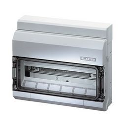 Kiselosztó PE/N sínnel rugós műanyag 1x 18M falonkívüli szürke IP65 átlátszó ajtó KV 9118 Hensel - 6100001