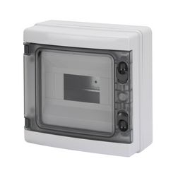 Kiselosztó PE/N UV-álló DC1000V 1x 8M falonkívüli szürke IP65 átlátszó kivágott ajtó 40CDK GEWISS - GW40102BS