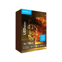LED karácsonyi füzér 100LED/5m réz 3xAA-elem(nélkül) 20db/m fehér-fényű 4,5V DC 2500K IP20 Modee - ML-C1011