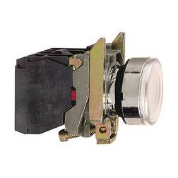 Nyomógomb komplett fém d22 világító fehér lapos visszaugró 1z 1ny csavaros Harmony XB4 Schneider - XB4BW31B5