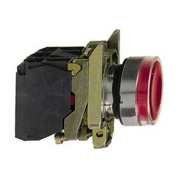 Nyomógomb komplett fém d22 világító piros/zöld lapos visszaugró 1z 1ny Harmony XB4 Schneider - XB4BW34B5