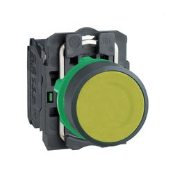 Nyomógomb komplett műa. d22 sárga lapos visszaugró 1z csavaros kerek IP66 Harmony XB5 Schneider - XB5AA51
