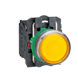 Nyomógomb komplett műa. d22 világító narancs lapos visszaugró 1z 1ny kerek Harmony XB5 Schneider - XB5AW35B5